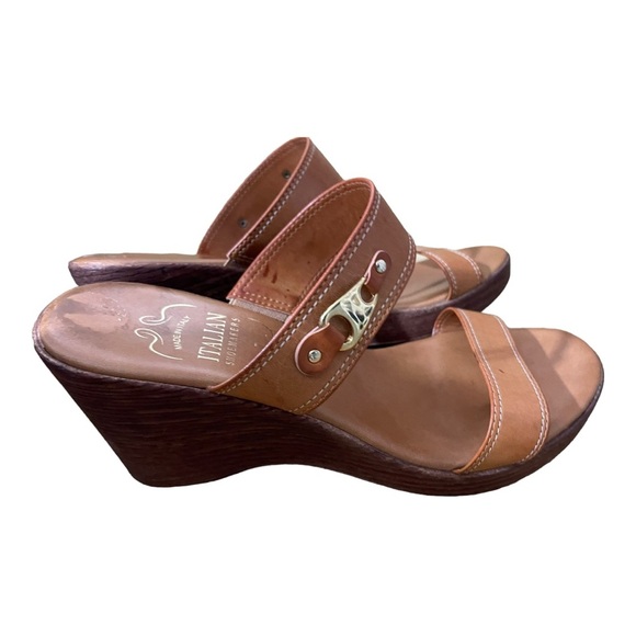 Italian shoemaker womens slip on platform sandal leather color. Size 8.5 - Picture 4 of 12